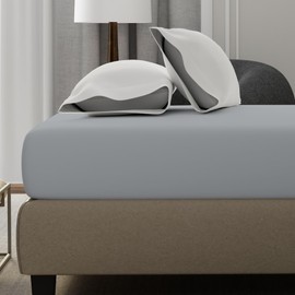 Color Sense 100% Cotton King Size Fitted Sheet Light Grey, Percale Weave, Cool & Crisp, Bed Sheet, Lightweight & Breathable, 150x190cm, 40cm Deep Pocket Fitted King Bottom Sheet