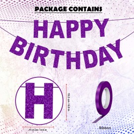Seyal® DIY Purple Glitter Happy Birthdy Banner 10Ft Holograthic Birthday Banner Birthday Party Decoration Supplies