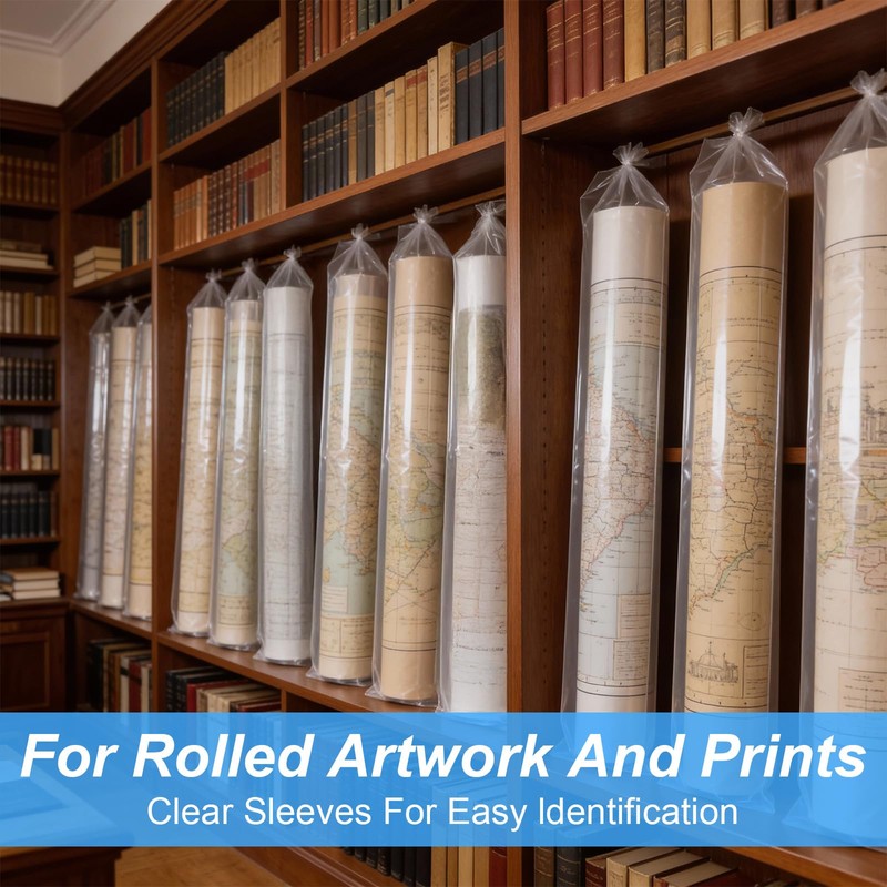 100-Pack Plastic Poster Sleeves, 6x50 Inch Long Plastic Bags &