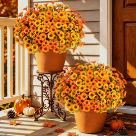 12 Bundles Artificial Fall Flowers, UV Resistant Faux Mums for Outdoors