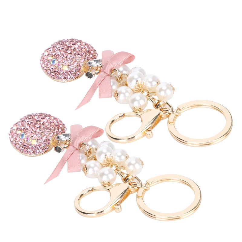 2Pcs Keychain Pendant Pearl DiamondStudded Fruit Shape Key Ring Girl