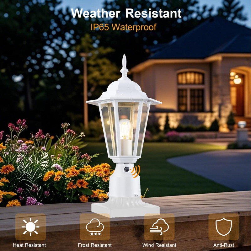 GRUENLICH Dusk to Dawn Outdoor Post Lights, Modern White Exterior
