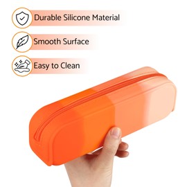 Pencil Holder Case, Gradient Color Silicone Waterproof Pencil Pouch, Portable Silicone Pencil Bag Aesthetic Zipper Pencil Pouch for School Supplies Office College Teen Girls Adults (Orange)