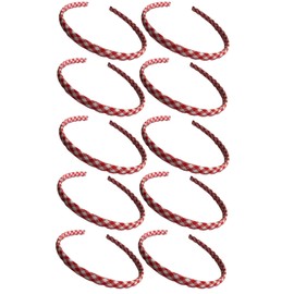 Girls School Uniform Gingham Headband for Girls, Pack of 10, Alice Band Style Hairband (Red and White Gingham, One Size)