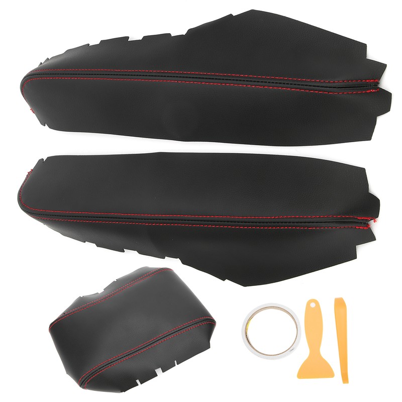 3pcs Center Console Armrest Pad Covers PU Leather Protectors Fit