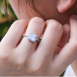 Xiaomei Fashion Ring Cushion Cut 4ct 5A Zircon Stone 925 Sterling Silver Engagement Wedding Band Ring Promise Rings CZ Crystal Square Rings Anniversary Wedding Bands Size 6-10 (US 6)