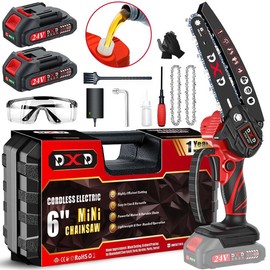 Newly Upgraded DXD Cordless Chainsaw 4 Inch and 6 Inch, Built-in Oiler, High-Performance for Wood Cutting and Tree Pruning, Dual Batteries, Enhanced Safety Features:_6-inch chainsaw + 2 battery