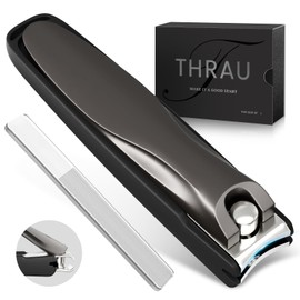 THRAU Scatterproof Nail Clippers, Premium Stainless Steel Nail Clippers, For Both Hands and Feet Use, Thick Nails, Anti-Slip, Easy Operation, Unisex, Ideal for Elderly People, Present, Nail File, Glass Included, Nail Polish (Large Size)