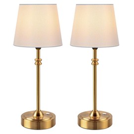 ONEWISH Cordless Lamp-Battery Operated Table lamp, 4000mAh Rechargeable, Stepless Dimmable, With Fabric Shade, 2700K Warm Ambient Light - Color: golden