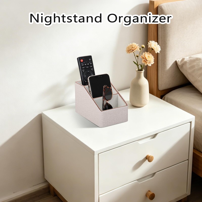 Rose Gold Edge Inlaid Leather Desktop Organizer, Remote Control Holder,Nightstand
