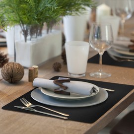 Herda Manteles individuales para mesa de comedor, manteles individuales antideslizantes, manteles individuales de cuero para la cocina del hogar, impermeables, resistentes al calor, juego de 4, manteles individuales negros modernos fáciles de limpiar