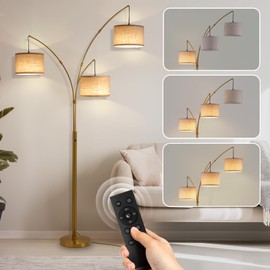 Fansdrick Gold Floor Lamps for Living Room, Super Bright Arc Floor Lamp with Remote Control, 3 Light Tall Floor Lamps with Stepless Dimmable, 80" Mid Century Tree Floor Lamp for Bedroom, Office