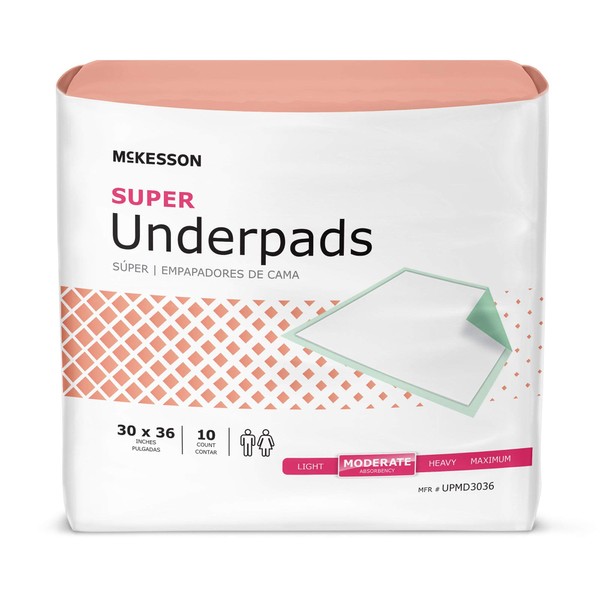 McKesson Super Underpads, Incontinence, Moderate Absorbency, 30 in x 36 in, 100 Count