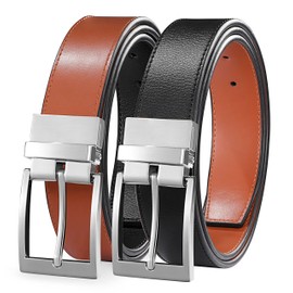 MILORDE Men’s Reversible Leather Belt for Casual Golf Dress Pants Shirts, Double Style - 2 Sides (Black/Brown - M911,38)