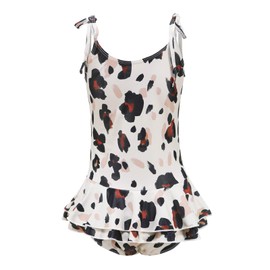 Big Girls Leopard Swimsuits One Piece Bathing Suit Hawaiian Halter Swim Dresses Swimwear for Kids Brown Size 10/9-10