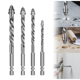 HUHAO High-Strength 4-Flute Serrated Eccentric Drill Bit Sets,Four-Flute Sawtooth Carbide Drill Bit,Four Edged Serrated Masonry Drill Bit Set for Stone Glass Concrete Tile Ceramic Wood(6+8+10+12mm)