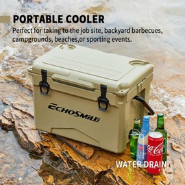 EchoSmile 25/30/35/40 Quart Rotomolded Cooler, 5 Days Protale Ice Cooler, Ice Chest Suit for BBQ, Camping, Pincnic, and Other Outdoor Activities