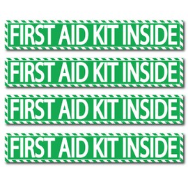 (4 Pack) First Aid Kit Inside Stickers 1.5" x 9" Self Adhesive Industrial Vinyl Decal Signs for Trucks, Equipment, or Business
