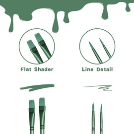 aderroo Acrylic Paint Brush Set, 6 pcs Watercolor Brushes, Painting Brush Nylon Hair Brushes for All Purpose Oil Watercolor Painting Beginner Kits (6, Green)