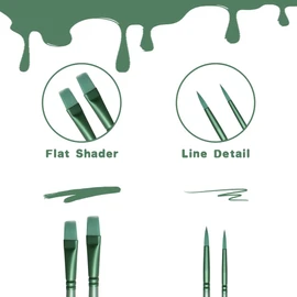 aderroo Acrylic Paint Brush Set, 6 pcs Watercolor Brushes, Painting Brush Nylon Hair Brushes for All Purpose Oil Watercolor Painting Beginner Kits (6, Green)