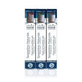 Officina Naturae | 12 Eco-Friendly Toothbrushes with Biodegradable Body, Soft Bristles, Assorted Toothbrushes, Green, Amber, Light Blue and Fuchsia