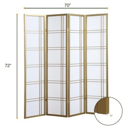 NicBex Room Divider 4 Panel Room Dividers with Paper-Looking Partition Room Dividers and Folding Privacy Screens Wall Divider for Home, Office, Room Separation,72" W x 1" D x 70" H, White+Gold