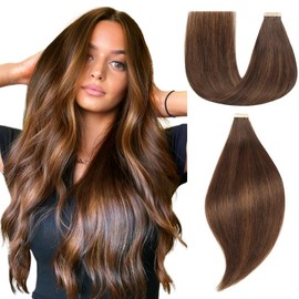 EINbeauty Tape Extensions Real Hair 20 Pieces Extensions Real Hair 35 cm 40 g Dark Brown with Chestnut Brown Tape-In Extensions Real Hair Invisible Real Hair Extensions Tape Hair Extensions (14
