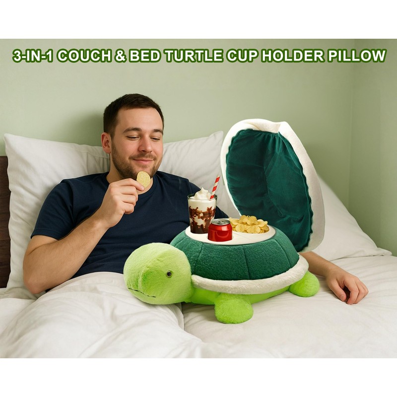 Couch Cup Holder Pillow Tray & Caddy,Headrest and Giant Turtle