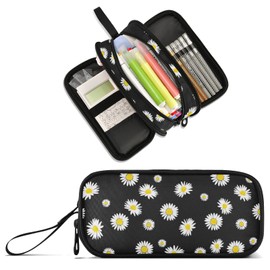 XUWU Daisy Large Capacity Pencil Case Pencil Pouch Office School Large Storage Pen Bag 3 Compartment pencil box for Adults School Teen Girl Boy Men Women
