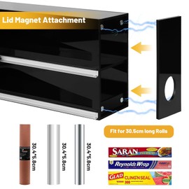 DBREAKS Acrylic Kitchen Foil Dispenser, Cling Film Dispenser, Black, Foil Cutter, Aluminium Foil Dispenser, Cling Film Cutter, Wall Roll Holder Kitchen with Screws