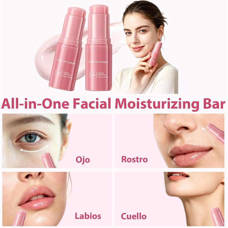 2PCS PDRN Pink Collagen Volume Multi Balm Stick, para Rostro