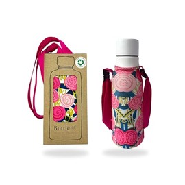Bottlesoc Water Bottle Carrier with Shoulder Strap | Roses Design - Washable Cover for Walking & Travel | Eco Friendly Sleeve with Adjustable Strap | Stretchable & Reusable Water Bottle Holder