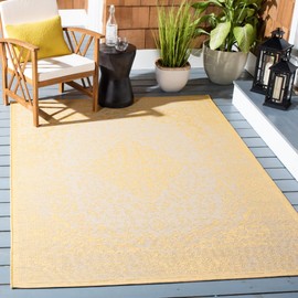 SAFAVIEH Courtyard Collection 5'3" x 7'7" Beige/Gold CY6720 Indoor/ Outdoor Waterproof Easy Cleaning Patio Backyard Mudroom Area Rug