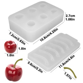 6 Cavity Cherry Silicone Mold with 1 Pcs Stem Mould, 3D Cherry Chocolate Candy Fondant Mold, Cherries Candle Making Mould for Baking DIY Craft