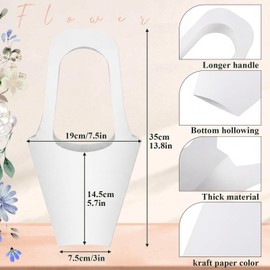 Gilprop 100 Packs Kraft Paper Flowers Gift Bags with Handle Flowers Bouquet Holder for Wedding, Valentines Day Decoration, Florist Shop (White)