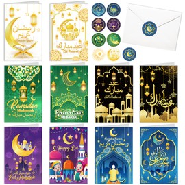 DPKOW 20pcs Eid Cards Ramadan Mubarak Greeting Cards, Eid Mubarak Cards Multipack Ramadan Greeting Cards Happy Eid Gift Cards with 20 Envelopes and 27 Sealing Stickers for Ramadan Eid Party Supplies