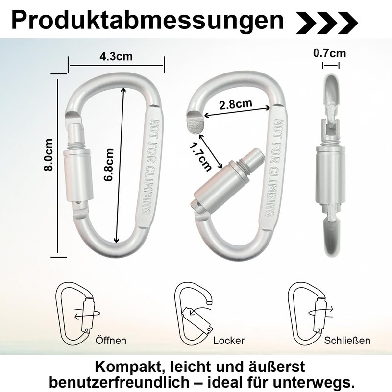 Ruayia Carabiner with screw cap (2 pieces), key ring carabiner,