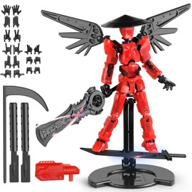 T13 Action Figure，Big Robot 13 Action Figure with Bracket Dummy 3D Printed Toy Articulated Lucky for Modeling Collector Tian13 Birthday Gift for Kid 3-8 Year Requires Assembly - （Red Black）