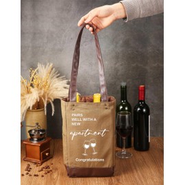 ZVMIS Housewarming Wine Bag Gifts-Moving to New Home Gift-New Home Owner Gift-Realtor Gifts to Clients-Wine Bag Gift-Insulated Canvas Wine Tote Bag (Suitable for 2 Bottles)