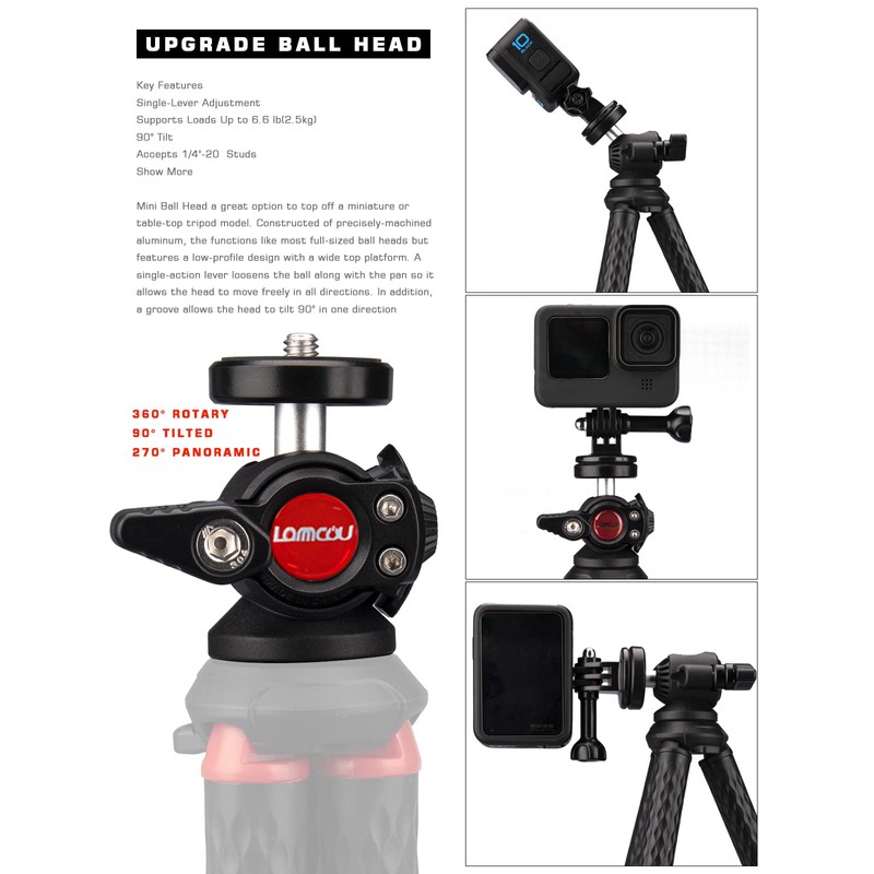 Lammcou Go Pro Tripod, Action Camera Flexible Octopus Gorrila Pod