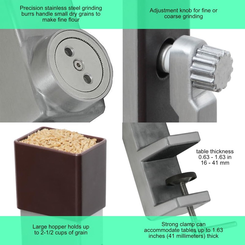 Kitchen Crop Grain Mill Wheat Flour Grinder, Stainless Steel Metal