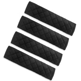 Hevysuo Pack of 4 Removable Car Seat Belt Pads, Plush Fur Seat Belt Pads, for Car Belts, Backpacks, Prams, Black, 10.2 x 2.7 Inches