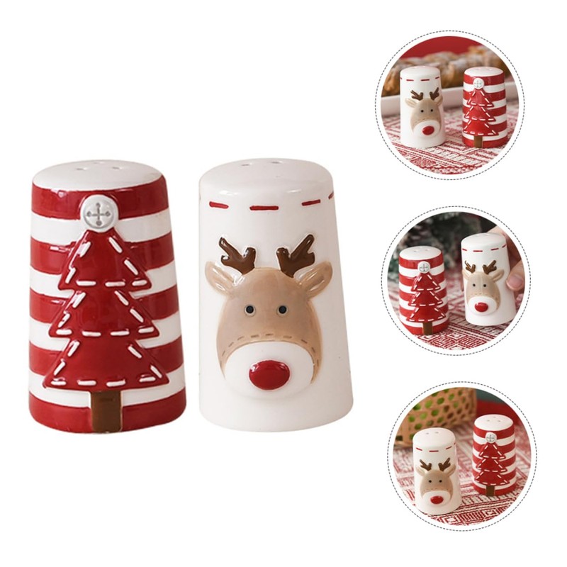 BIUDECO Cartoon Style Christmas Salt Pepper Ceramic Spice Jars Kitchen