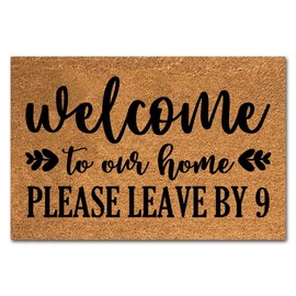 Funny Coir Doormat Welcome to Our Home Please Leave by 9 Front Door Mat Entryway Outdoor Mat with Heavy Duty Front Porch Welcome Mats Entry Natural Coconut Brown Mat 23.6 x 15.7 Inch