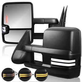 KUIPERAUTO Power Heated Towing Mirrors Compatible for Chevy Silverado Suburban Tahoe GMC Serria Yukon 1999-2002 w/Switchback Amber Turn light Clearance Lamp White Running Light (Set of 2)-Black