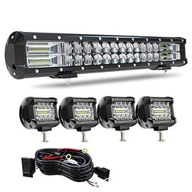 DOT Approved 20Inch Spot Flood Combo Led Light Bar Reverse+4pcs 4Inch Light Cube pods for Front Rear Bumper Brush Bull Grille Trails Truck for Can am Maverick Polaris Kubota Honda JK TJ JL XJ Truck