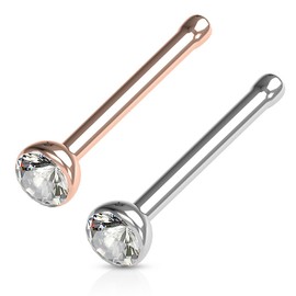 FIFTH CUE Cubic Zirconia Press Fit Nose Bone Stud Titanium IP 316L Surgical Steel (20G COMBO Pack *RoseGold & Steel*)