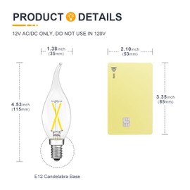 TOKCON 12 Volt Candelabra LED Light Bulbs - Daylight 5000K 2W(Only for 12V DC/AC) - E12 Small Candle Base - 25W Equivalent Dimmable Low Voltage LED Flame Bulb for RV, Landscape, Lantern, 4 Pack