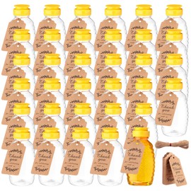 Sliner 36 Set 16 oz Clear Honey Squeeze Bottle Plastic Honey Jars with Leak Proof Flip Top Lid and Thank You Tag Honey Container Empty Refillable Maple Syrup for Storing and Dispensing
