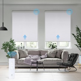 SmartWings Motorized Roller Shade Work with Remote, 100% Blackout Auto Window Blinds, Cordless Electric Solar Blinds for Living Room/Bedroom/Offices, White, W28 x H72